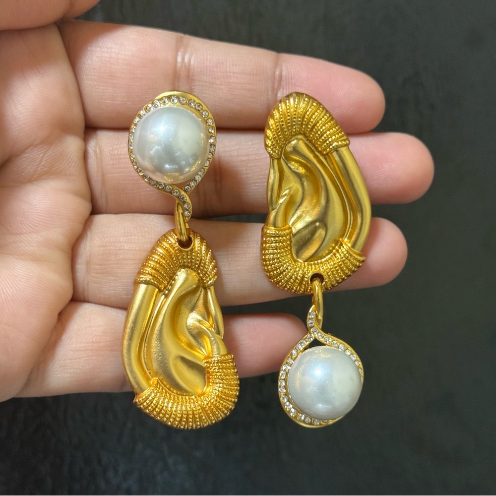 Schiaparelli Inspired Elegant Gold and Pearl Drop Earrings